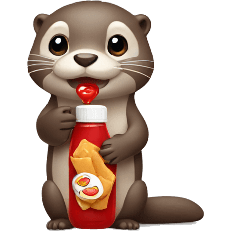 cute otter holding ketchup bottle emoji