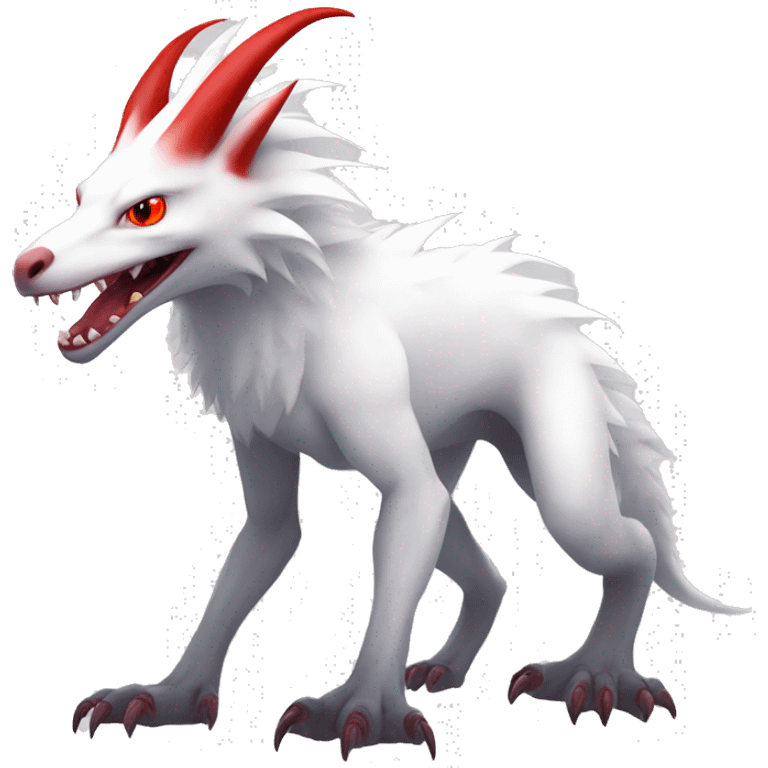 White edgy cute albino sergal-vernid-Fakémon with red mane and red eyes, full body emoji