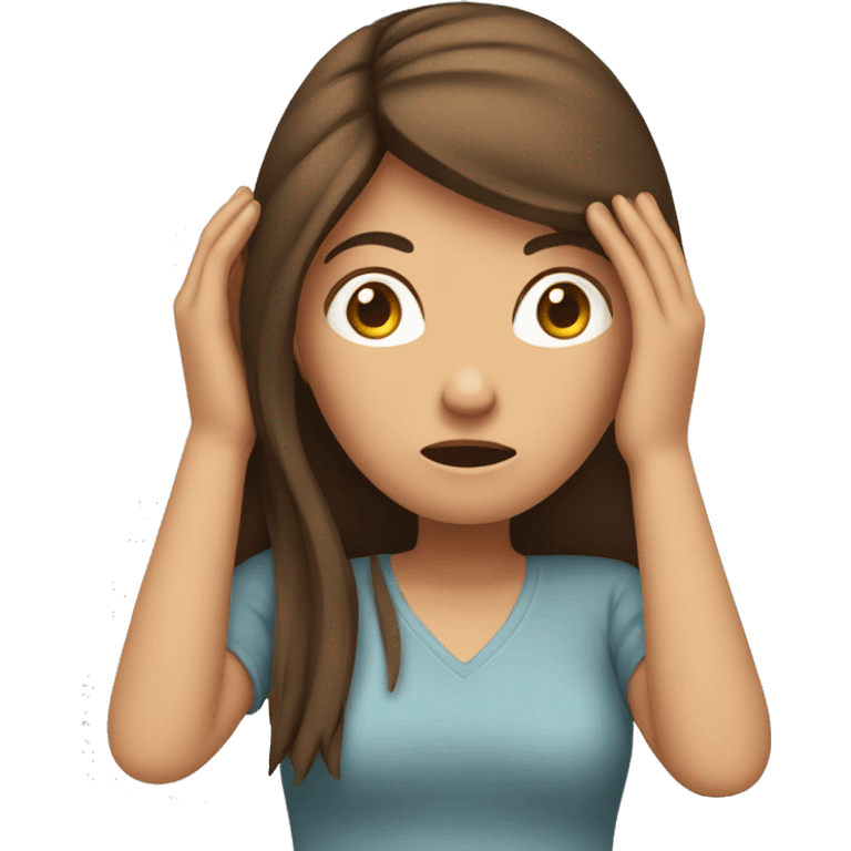 Emoji brown-haired woman with long straight hair holding her head with her hands in despair emoji