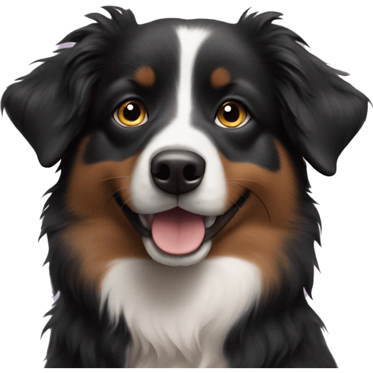 Small black australian shepherd dog with dessert  emoji