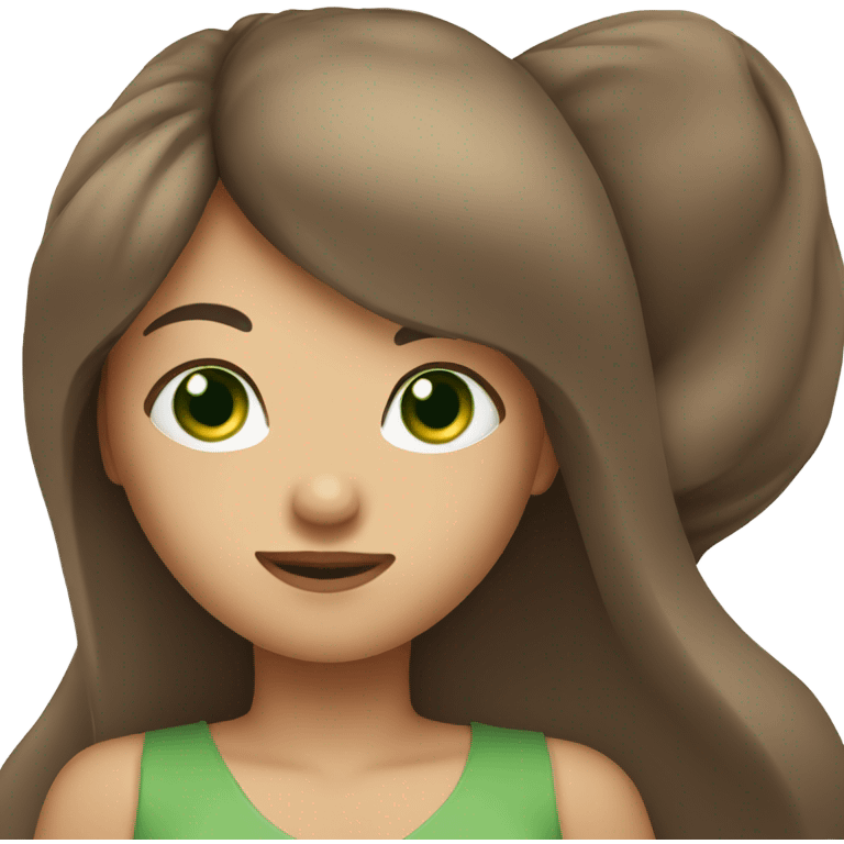 Woman Long brown hair with bangs and green Eyes - in a cute pose emoji