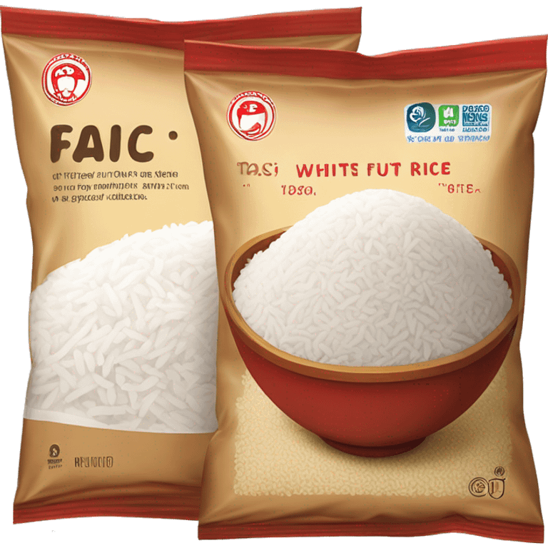 A bag of rice with a bowl of fluffy white rice in the center. The packaging is brown and white with red accents, featuring the bold 'Tastic' logo and promoting 'whiter and fluffier' long-grain parboiled rice. emoji