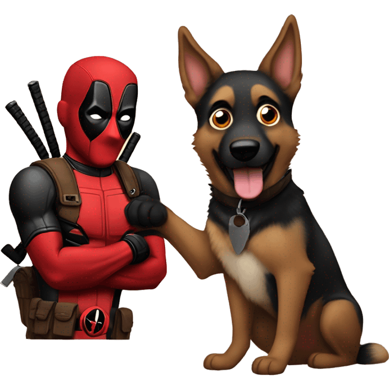 Deadpool holding a German shepherd  emoji