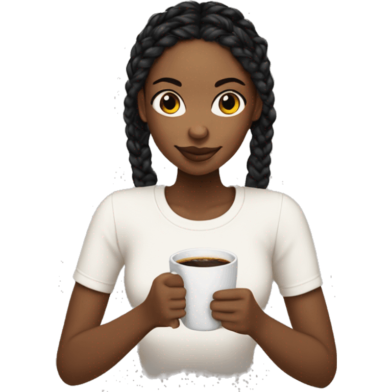 An African American girl with black medium knotless braids sipping coffee  emoji