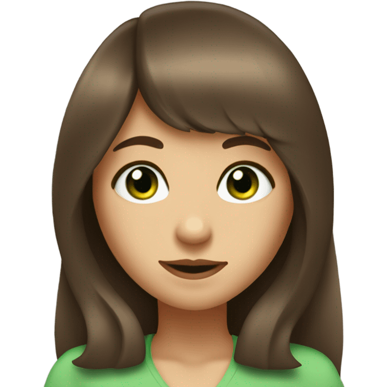 Woman Long brown hair with bangs and green Eyes - in a cute pose emoji