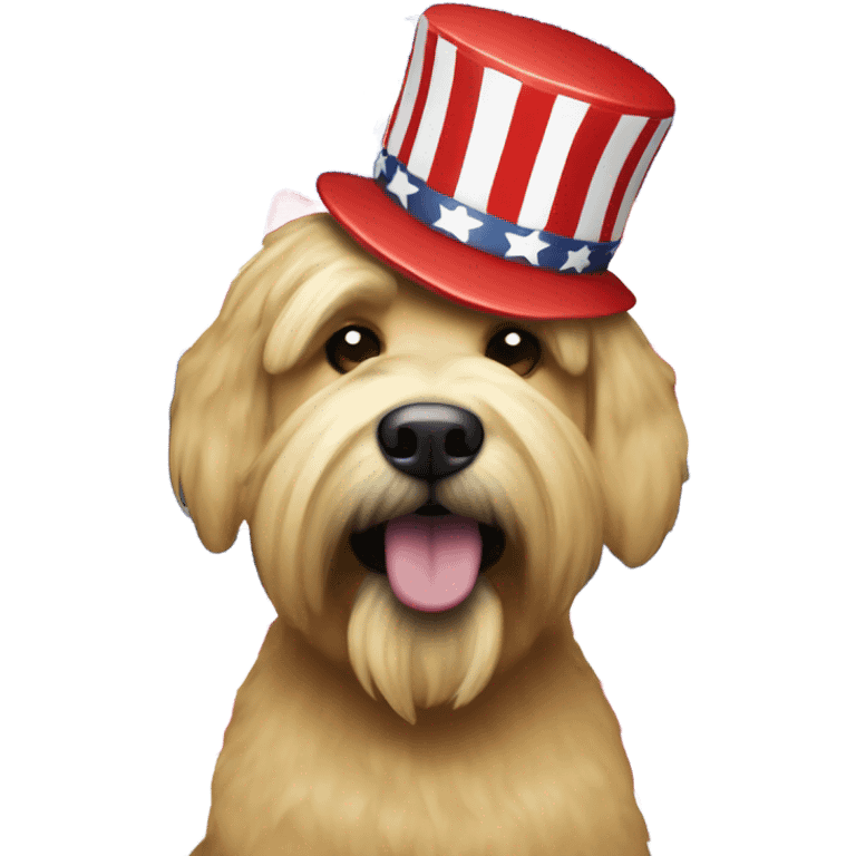 Trump with a wheaten terrier wearing maga hat emoji