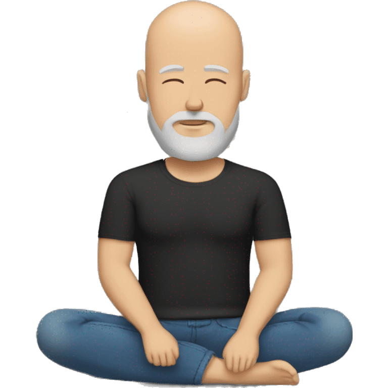 Emoji of bald and brown/grey bearded white man meditating in black tshirt and blue jeans emoji