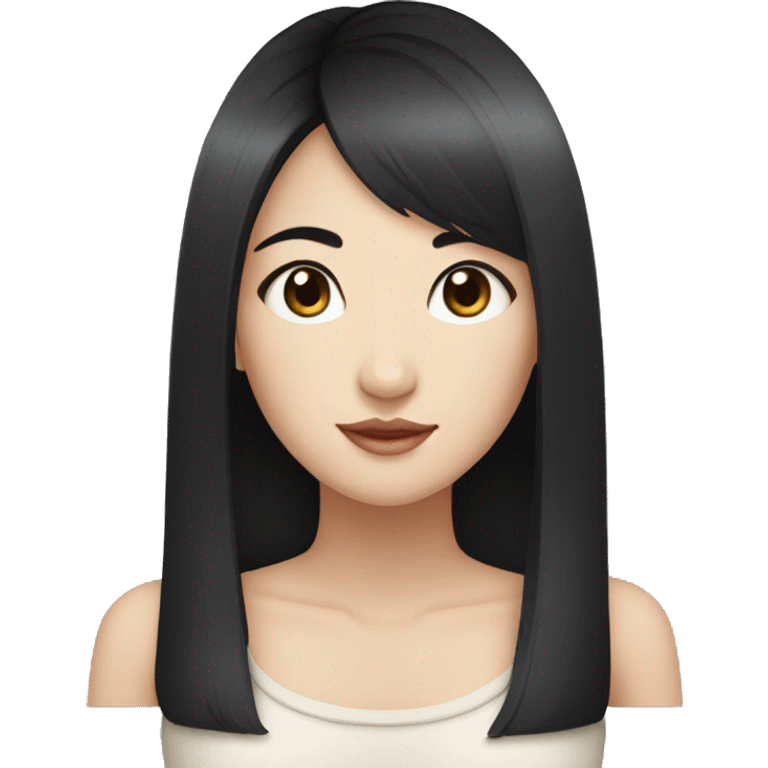 Asian woman, black straight hair, big eyes, double eyelid eyes smile emoji