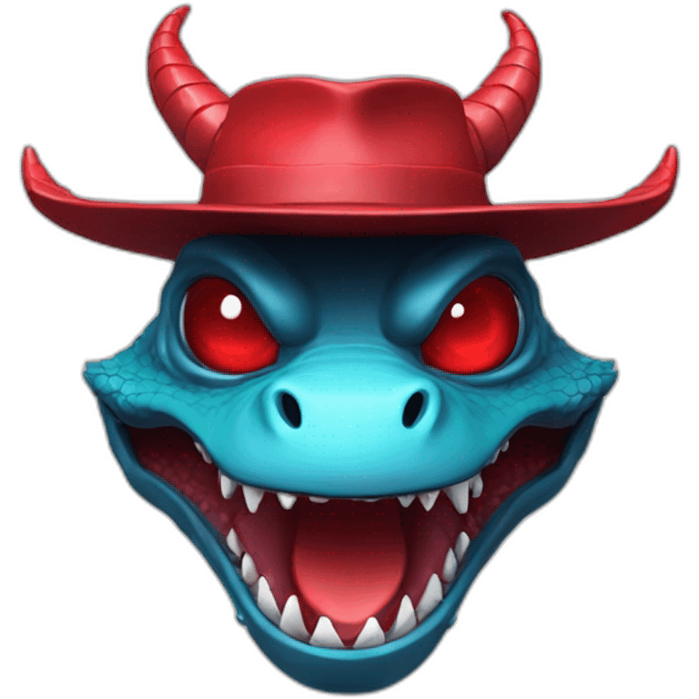 crazy-funny-cyberpunk-red-dragon-head-with-beautiful-smile-wearing-and-hat emoji