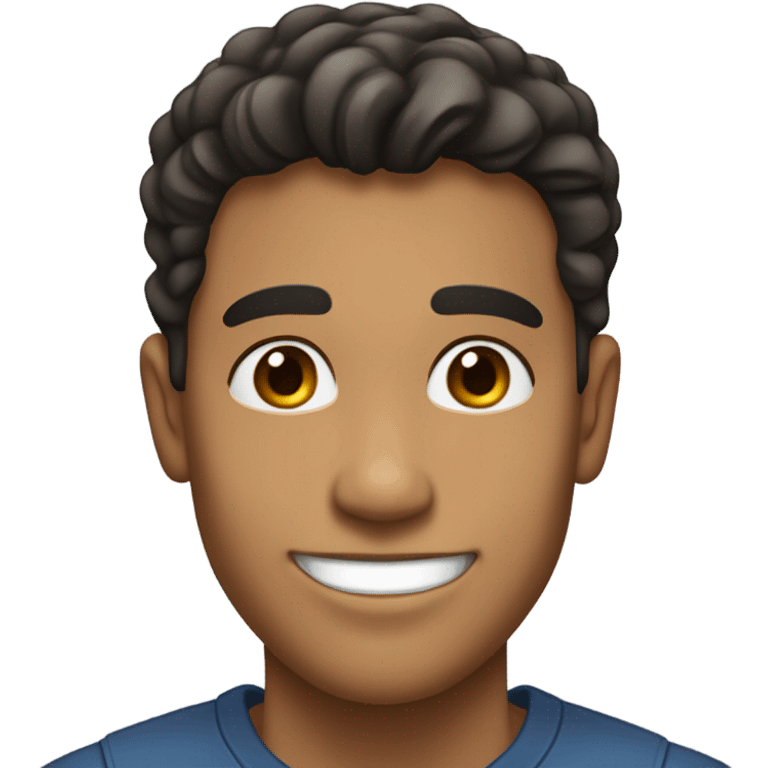 Tall Hispanic young man smiling with light brown skins and dark hair and a little bigger emoji