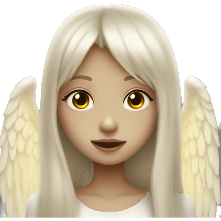 a ghost girl kinda look alike an angel with long dark blond hair and side bangs, her eyes are gold emoji