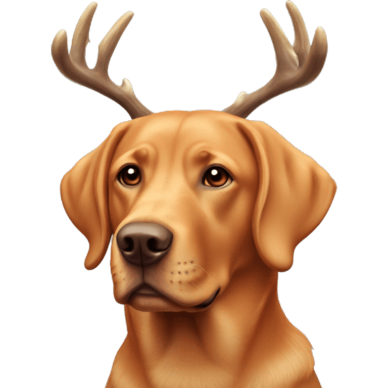 Red Labrador retriever with antler headband emoji