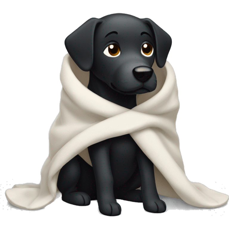 Black dog with white heart on head wrapped in blanket emoji