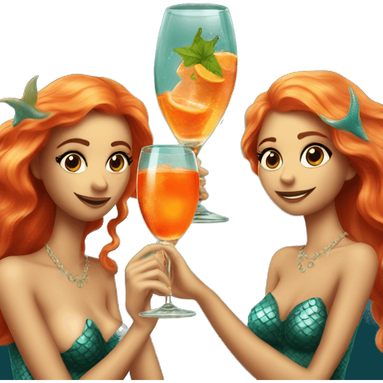 Three beautiful mermaids drinking aperol emoji