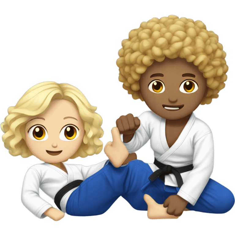 Blonde girl and curly haired man doing Jiu jitsu  emoji