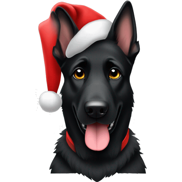 Black german shepherd with santa hat emoji