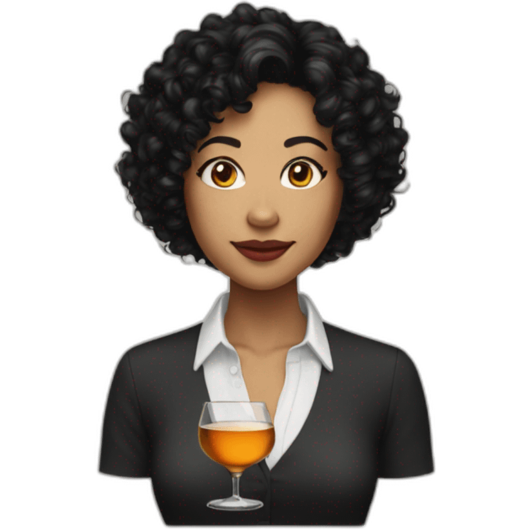 Woman short black curly hair drink whisky emoji