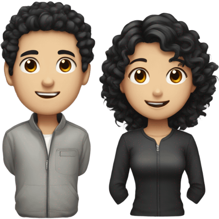 curly dark hair boy with asian long black hair girl  emoji