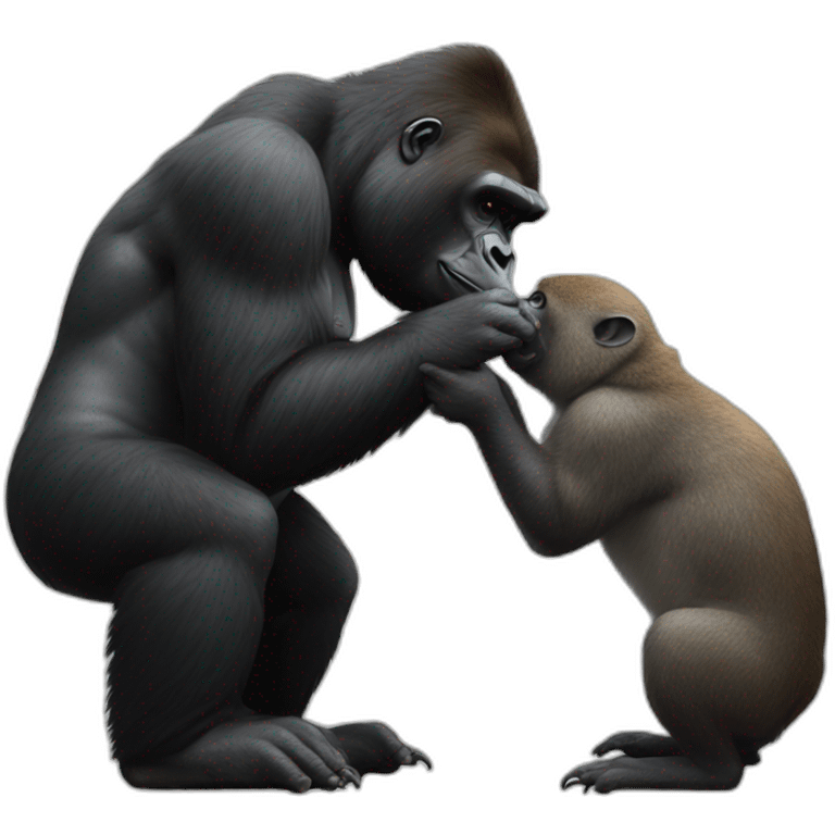 gorilla kissing a rabbit hyperrealistic emoji