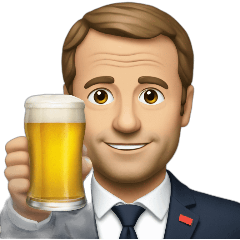 Macron with beer emoji