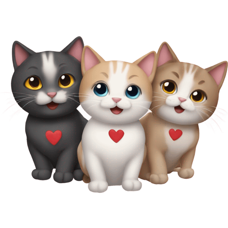 Three cats sending love emoji