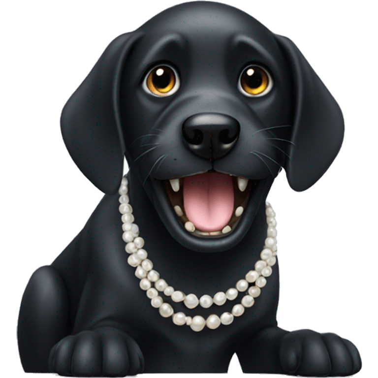 black dog biting a pearl emoji