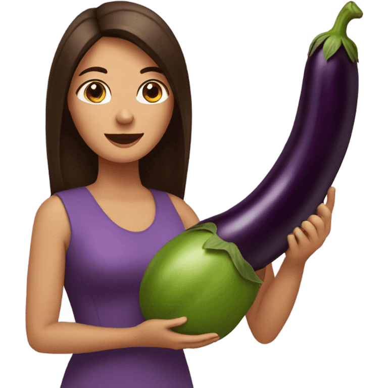 Brunette holding eggplant emoji