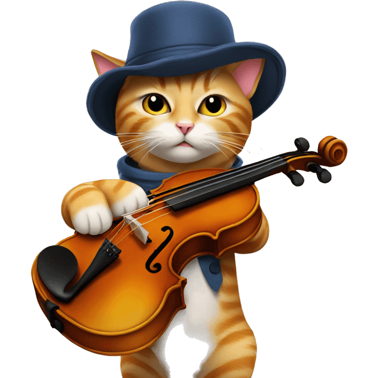 cat playing a violin with a hat emoji