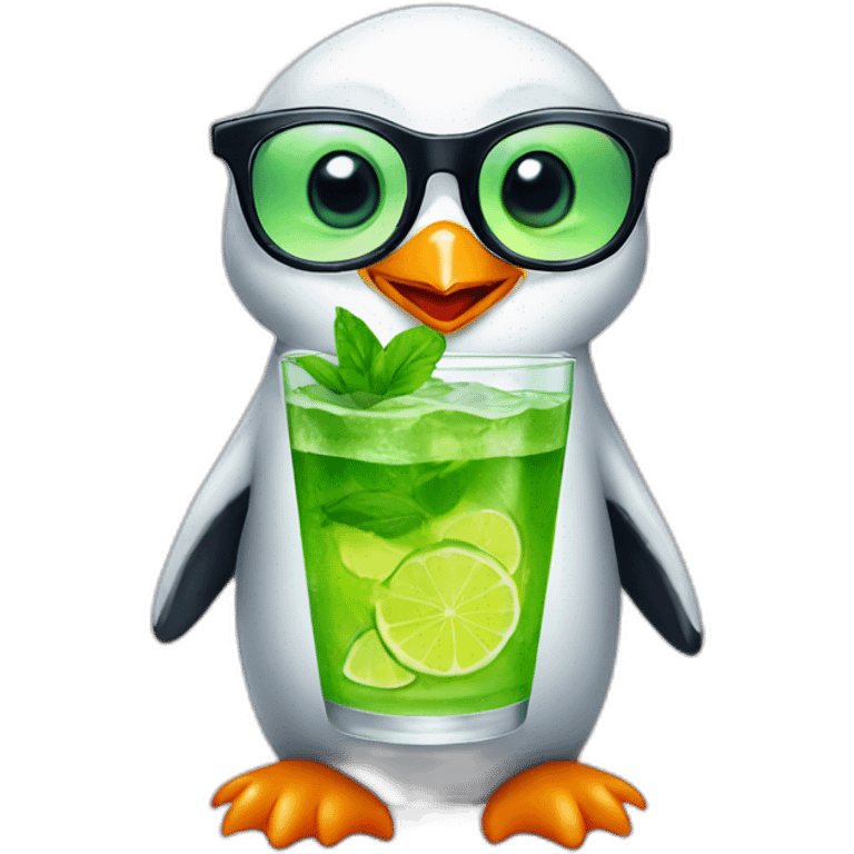 baby penguin with big glasses drinking mojito emoji