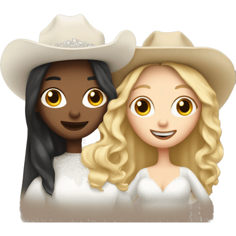 two pale women getting married cowboy hats emoji