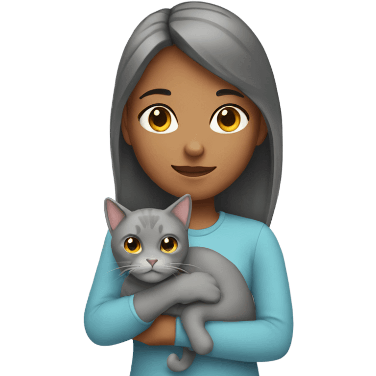 Girl holding a grey cat emoji