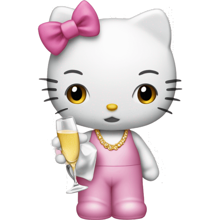 Hello kitty holding a glass of champagne  emoji