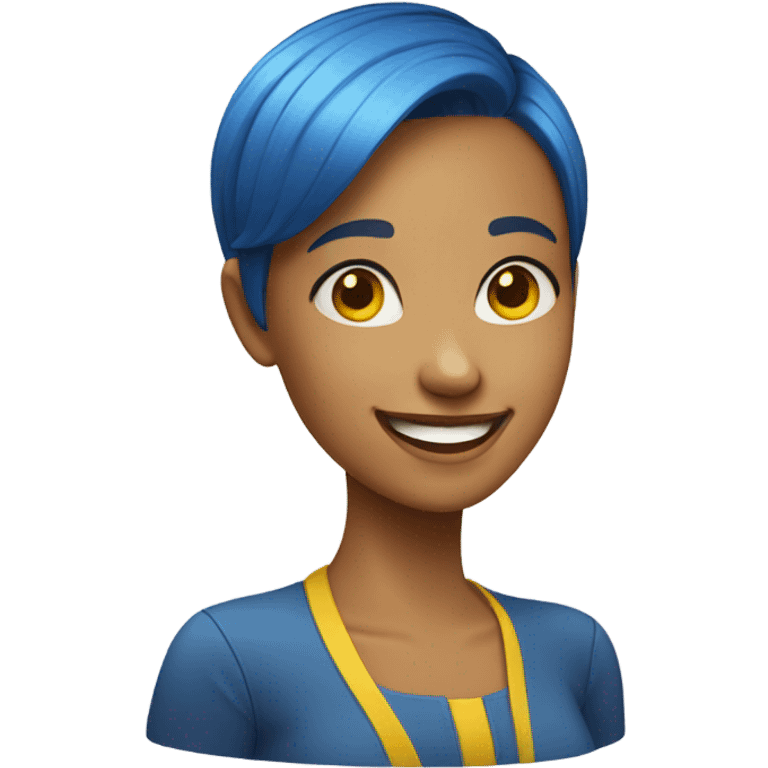 happy emoji with blue short hair girl yellow skin emoji