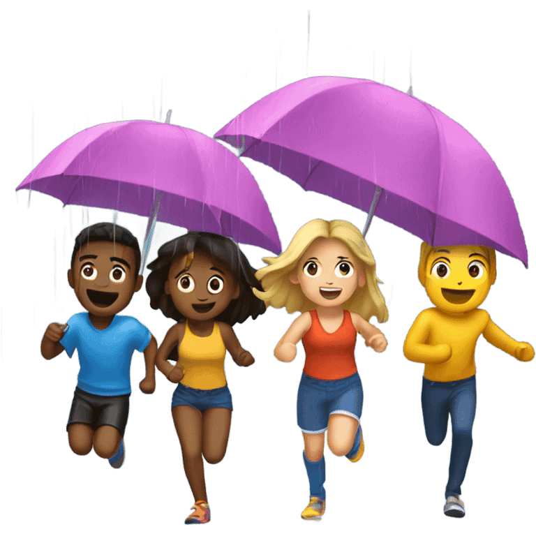 4 friends running and playing in the rain emoji