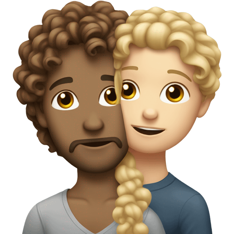 a white girl with brown curly hair kissing a white guy with dirty blonde hair emoji