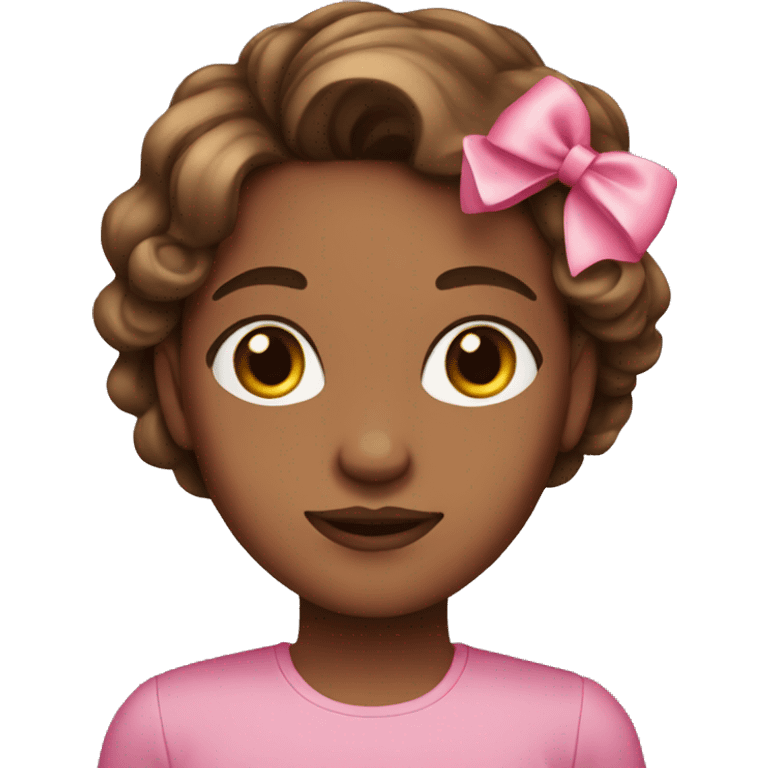 girl with brown hair blowout and brown eyes with pink bow in hair emoji