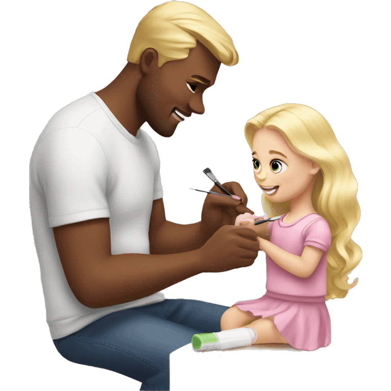 blonde babydaughter gives blonde dad a manicure emoji