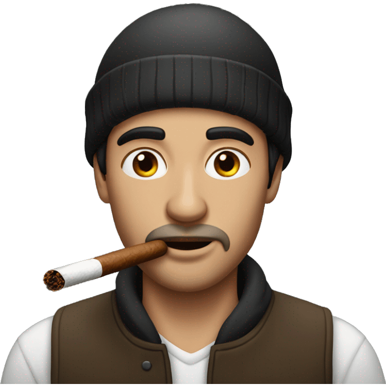 A dark haired man wearing a beanie smoking a cigar  emoji