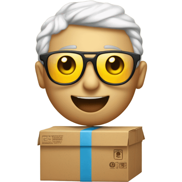 un corazon muy grande con una caja de carton dibujada como carita con lentes de sol  emoji