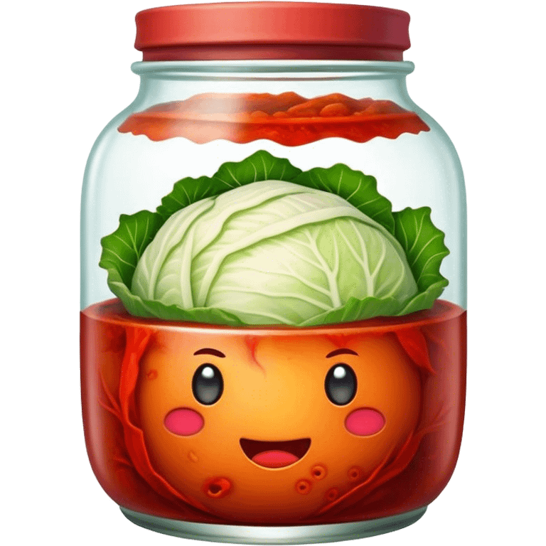 Kimchi Cinematic Realistic Kimchi Dish Emoji, depicted as spicy, fermented cabbage with vibrant red hues neatly served in a traditional jar, rendered with dynamic textures and bold, appetizing lighting. emoji