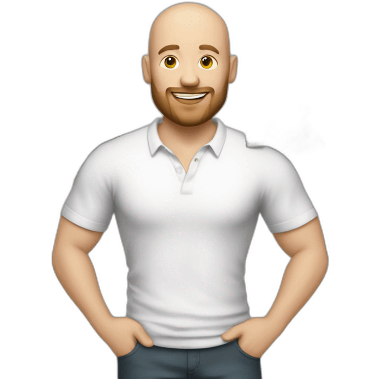 white male with small beard and almost bald holding stacks of money smart casual shirt emoji