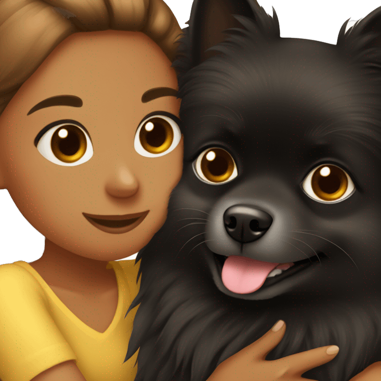 Black pomeranian hugging brown hair girl emoji