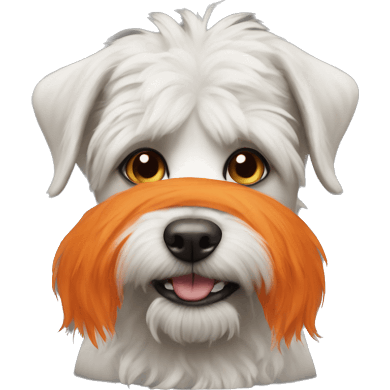 Dog wearing a orange beard emoji