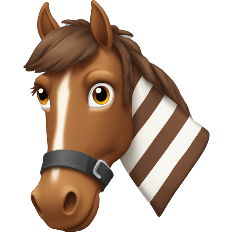 Chesnut horse with stripe down the face and four socks emoji