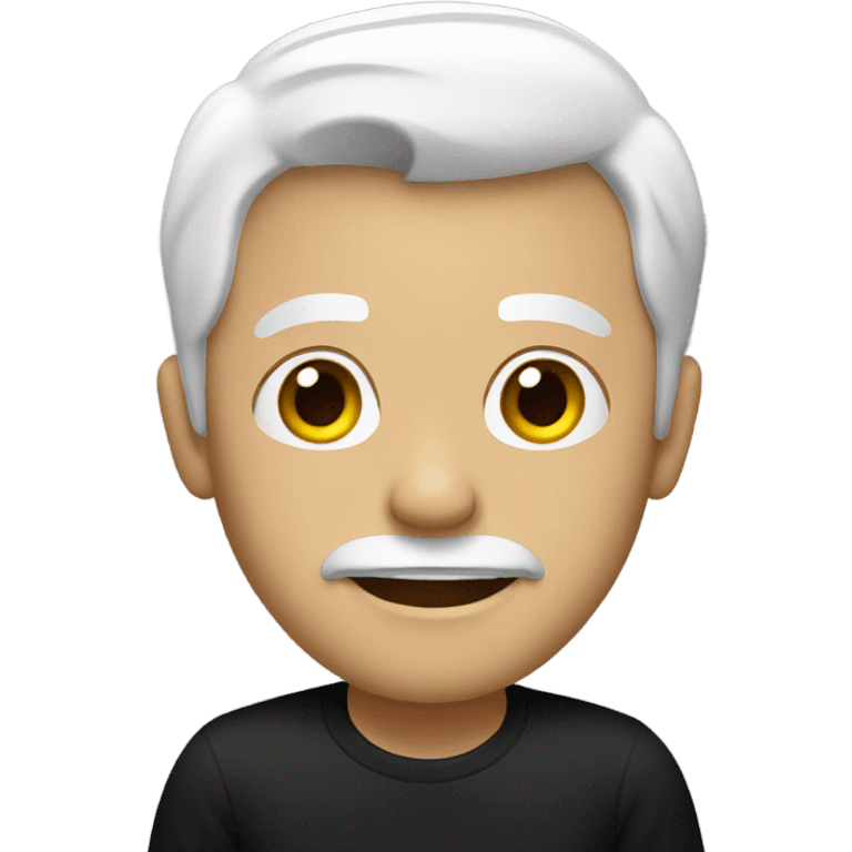 man with white hair wearing a black t-shirt and black pants emoji