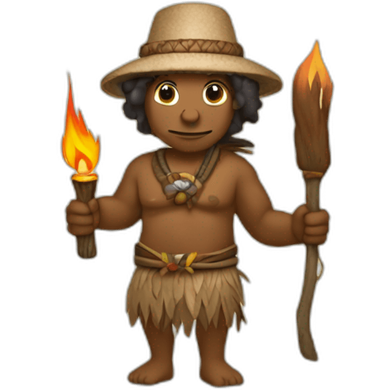 Aborigine in the wood with torch in a hand emoji