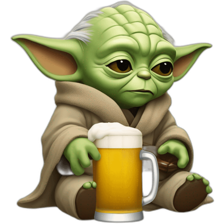 Maître Yoda qui dort avec un chat et une bière une bière emoji