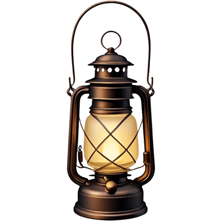 Cinematic Realistic Lantern, an old-fashioned glass lantern with a warm flickering glow, delicate details on the metal handle, softly illuminating the surrounding darkness, glowing with a comforting and nostalgic charm. emoji