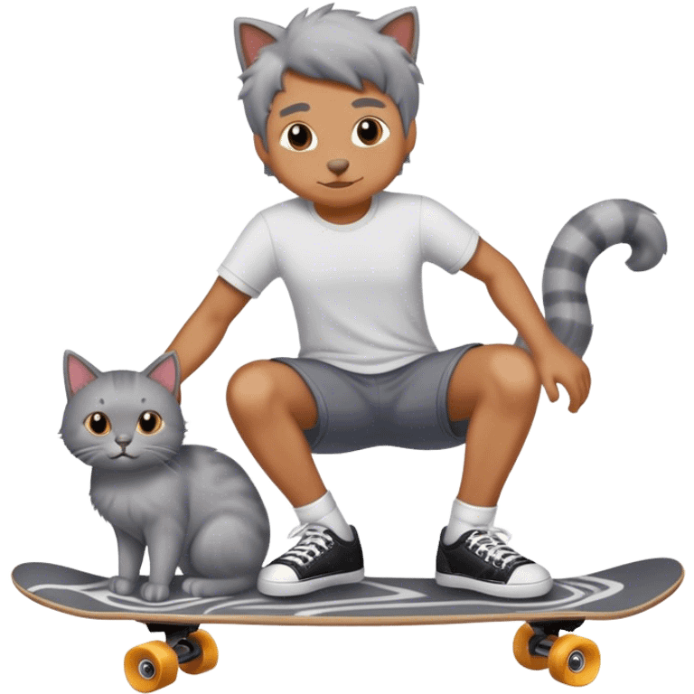 Man on a skateboard with his cat emoji