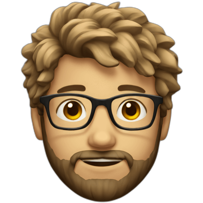 a boy with messy hair wearing square glasses and have beard emoji